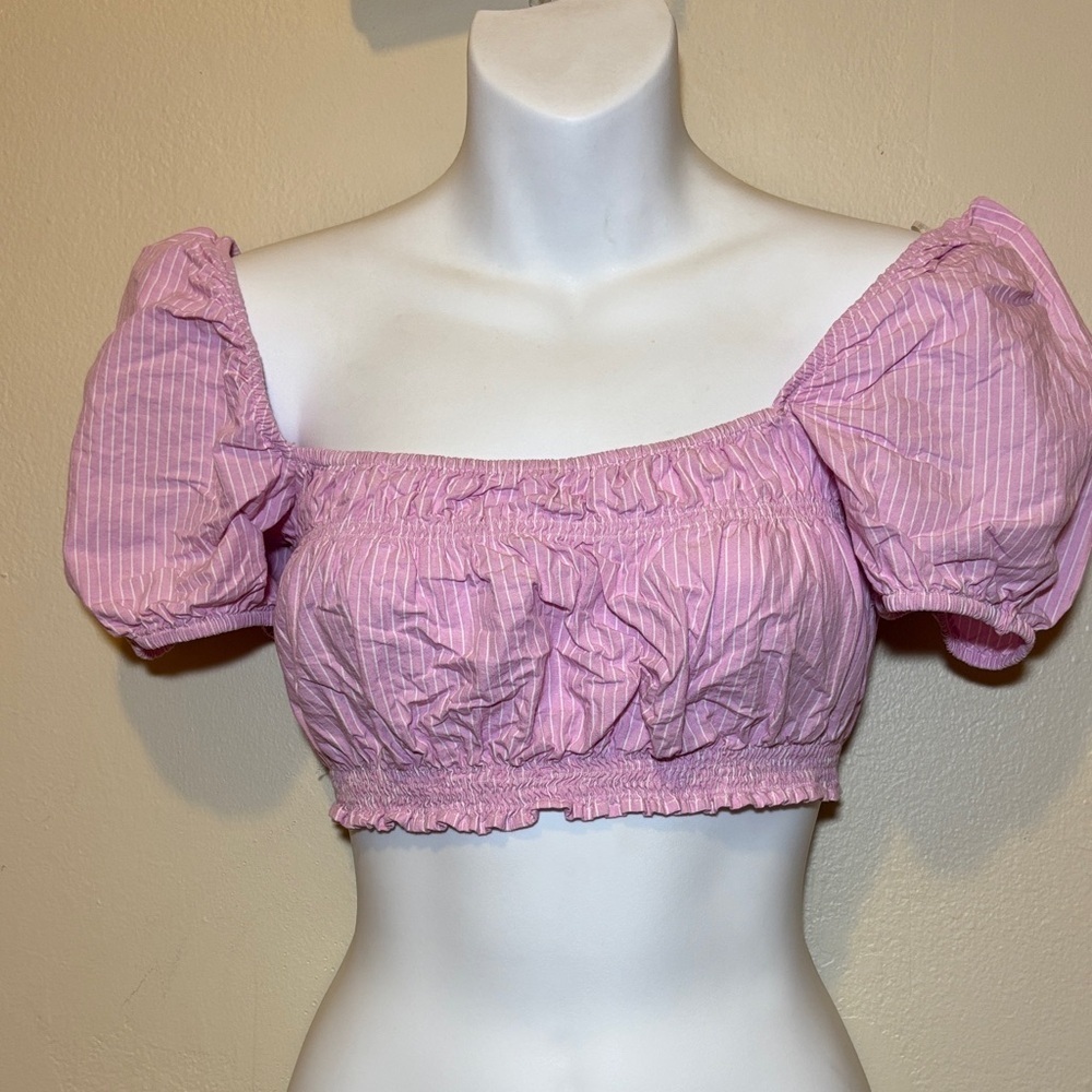 Zara Pink Striped Puff Sleeve Blouse
